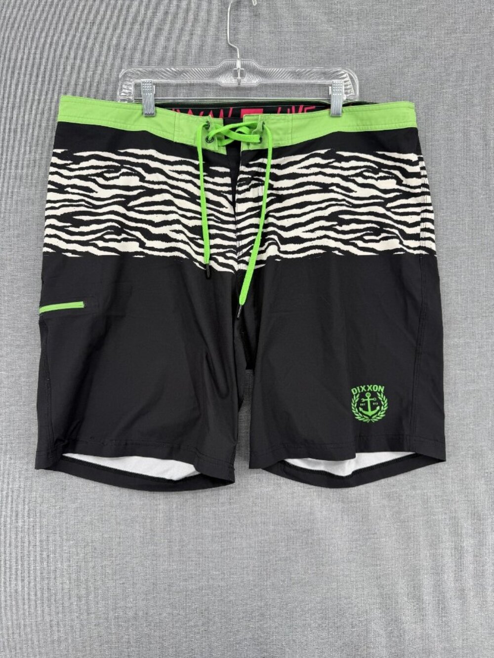 Dixxon Board Shorts Mens 40 8" Zebra Stripe Swim Trunks Drawstring Pocket